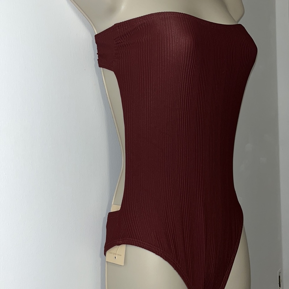 NWT Ris-K by Dippin Daisys Brown Ribbed Strapless One Piece Bandeau Swimsuit S - Picture 5 of 14